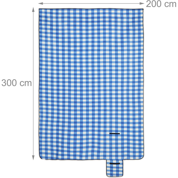 Пікнікова ковдра Relaxdays XXL 200x300 см, водонепроникна, утеплена, флісова, синьо-біла, з ручкою для перенесення