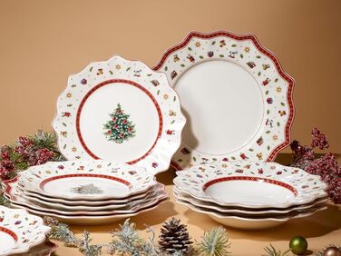 Villeroy & Boch Toy's Delight: Сніданок на двох - сервіз для двох осіб (6 предметів), білий/червоний. Ідеальний для святкування Різдва! Преміум-посуд з порцеляни.