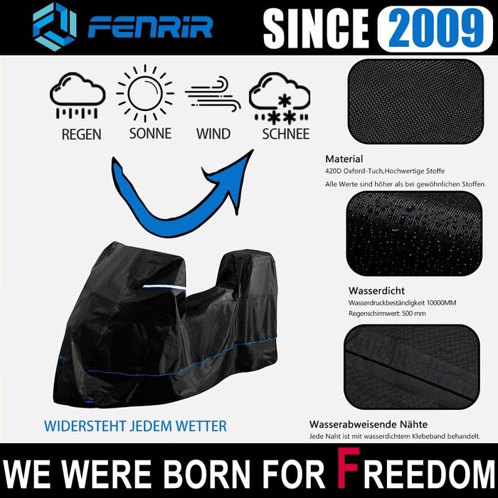 Мотоциклетний чохол FENRIR 230 см, водонепроникний, зимовий, 420D Oxford, для вулиці, зберігання з верхнім кофром, термостійкий, захист лаку, 230x100x143 см