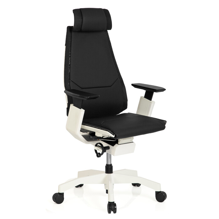 Офісний крісло GENIDIA PRO WHITE - шкіряне, чорне, hjh OFFICE
