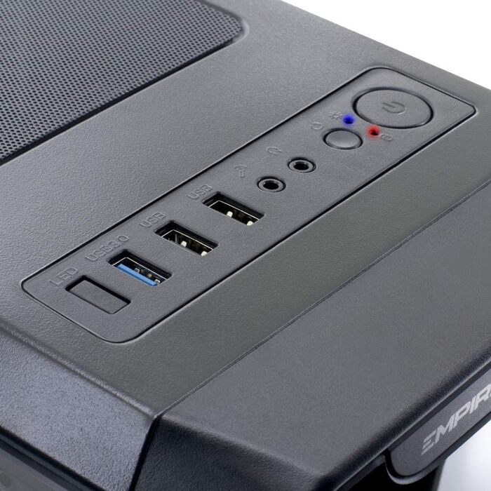 Ігровий корпус для ПК EMPIRE GAMING Warmachine ATX, середній, 4 безшумні вентилятори, LED-RGB-підсвічування, 11 режимів, скло спереду та збоку