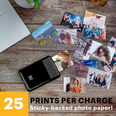 Фотодрук KODAK Step: Портативний міні-принтер для смартфонів, друк фотографій 2x3” на плівці Zink, Bluetooth, iOS & Android, чорний
