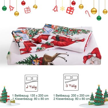 Комплект зимової постільної білизни WONGS BEDDING з новорічним принтом (Дід Мороз), мікрофібра, 2 предмети: підковдра 135x200 см та наволочка 80x80 см, білий