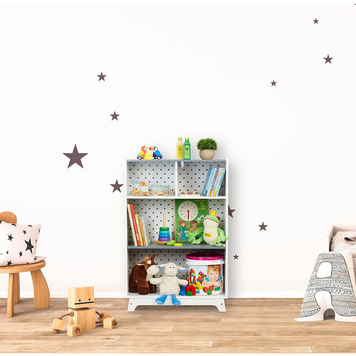 Дитяча полиця для іграшок і книг Relaxdays, 4 секції, 90x60x30 см, для хлопчиків і дівчаток, біла/сіра
