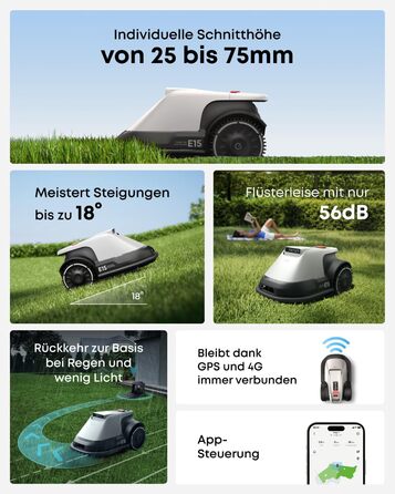 Робот-газонокосарка eufy E15 без дроту, до 800 м², TrueVision, навігація, уникнення перешкод, керування через додаток