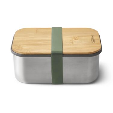 Ланчбокс Black + Blum з нержавіючої сталі 1,25 л з бамбуковою кришкою-дошкою та силіконовим роздільником, Olive