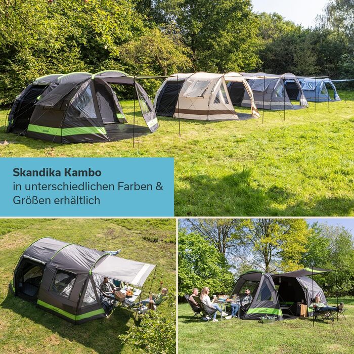 Сімейний намет-тунель Skandika Kambo на 6 осіб, водонепроникний кемпінговий намет XL (висота 2 м, сонцезахисний дах, антрацит/зелений)