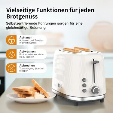 Тостер aeco toastlab Elite 2 відділення, підставка для булочок, широкі слоти, 6 рівнів підсмажування, 10 програм, 850 Вт, LCD-дисплей, функція підняття, розморожування, піддон для крихт