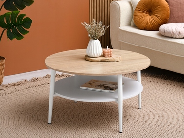 Журнальний стіл Mebel-Partner круглий, 80 x 80 x 45 см, білий, дуб сонома