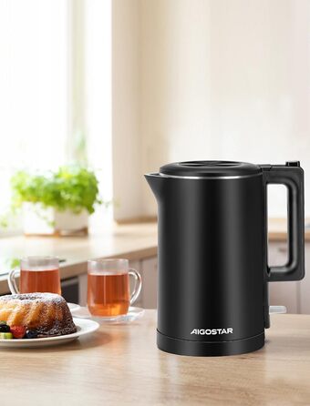 Електрочайник Aigostar Adrian Retro, 1,7 л, 2200 Вт, нержавіюча сталь, з аналоговим термометром, LED-підсвіткою, автоматичне вимкнення, чорний