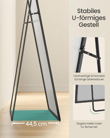 Дзеркало підлогове SONGMICS 160x50 см, алюмінієва рама, скло, для спальні, вітальні, прихожої, чорний матовий