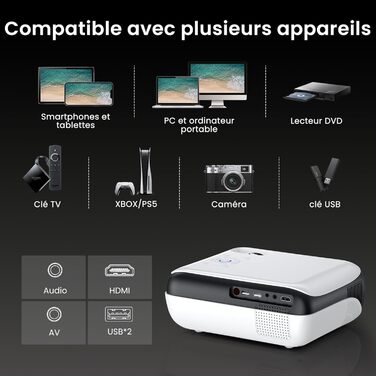 Проектор HAPPRUN Mini Beamer 4K H1: 1080P, Bluetooth, портативний, для дому та кінотеатру