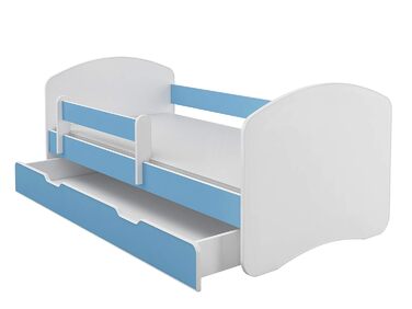 Дитяче ліжко з висувним ящиком та матрацом ACMA II, біле, 180x80 см, синє