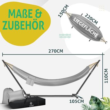 Гамак KESSER® Lake з каркасом для двох осіб, 200 кг, для дому та саду, XXL, з подушкою, сірий
