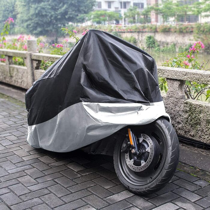 Моточохол водонепроникний 3XL 265x105x125 см, захисний тент для мотоцикла Harley-Davidson, Suzuki, Yamaha, 210D Оксфорд, для вулиці, проти подряпин, сріблястий