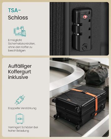 Валіза для подорожей SONGMICS XL 65 см, твердий корпус ABS, розширювана, з TSA-замком та ременем, чорна (RP002C101)