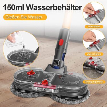 Електрична насадка для миття підлоги RUKHOOL для пилососів Dyson V7/V8/V10/V11/V15 з 8 серветками та резервуаром для води