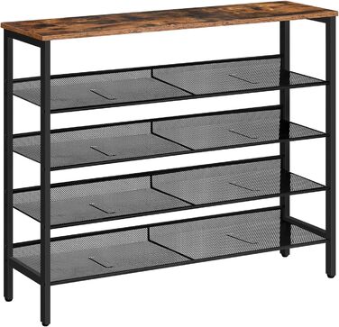 HOOBRO металевий стелаж для взуття, 5-рівневий, регульований, 100x30x85 см, для коридору, індустріальний стиль, вінтажний коричнево-чорний