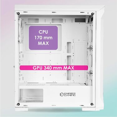 Комп'ютерний корпус EMPIRE GAMING DarkWitcher ARGB ATX, білий, метал і загартоване скло, 4 вентилятори 120 мм з адресною RGB підсвіткою, MB Sync, середній міні-тауер