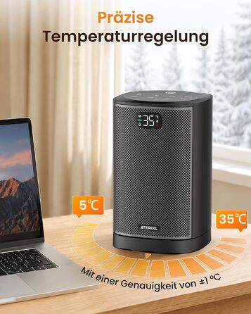 Кварцевий електричний обігрівач Ateroll 2000W, компактний енергоощадний тепловентилятор з 3 режимами роботи, чорний квадратний