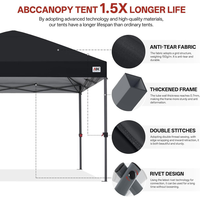 Павільйон садовий ABCCANOPY 3x3м водонепроникний розкладний чорний для пікніка та фестивалів