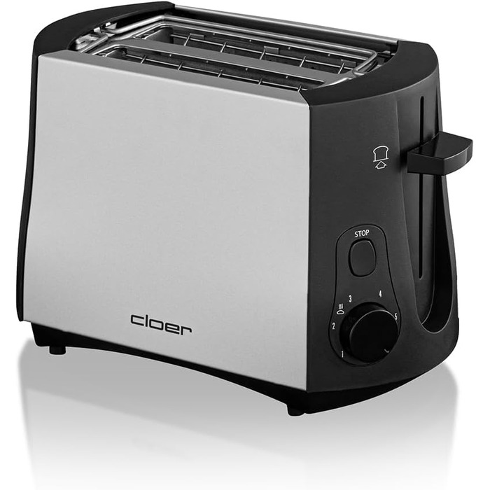 Тостер Cloer 3410, 825 Вт, для 2 тостів, з підставкою для булочок, функція додаткового підйому, піддон для крихт, матовий теплоізольований металевий корпус