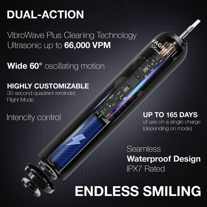 Електрична зубна щітка Wagner Stern VibroWave Plus з 4 насадками, IPX7, червона
