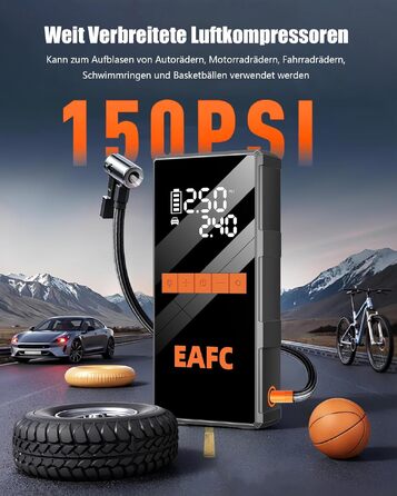 Пусковий інвертор (бустер) 4000A з компресором 150 PSI, Powerbank 12V для авто (бензин до 10л, дизель до 6л) з LED-дисплеєм та USB-C, набір у сумці