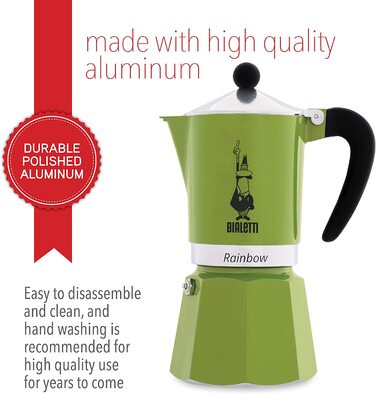 Кавоварка Bialetti Rainbow, алюмінієва, зелена, 6 чашок