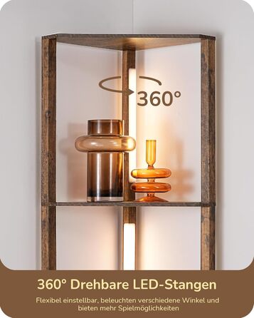 Торшер EDISHINE з дерев'яною полицею та LED підсвічуванням, диммований, 2700K-6500K, для вітальні, з полицею для книг, 360° обертання, чорний