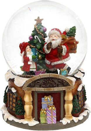 Велика музична снігова куля Dekohelden24 із Сантою та оленем, мелодія Rudolph The Red-Nosed Reindeer, 15×15×20 см
