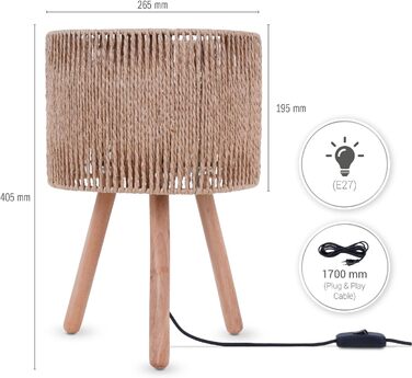 Настільна лампа Paco Home Boho з абажуром, натуральний колір, декор з ротангу, для спальні та робочого столу, E27