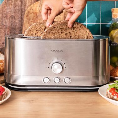 Тостер вертикальний Cecotec Shine&Toast Extra Double з нержавіючої сталі - 1400 Вт, 4 тости, широкі слоти 3.8 см, 7 режимів