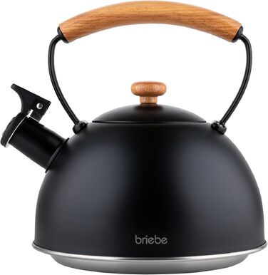 Чайник для води briebe Nordic з whistles-сигналом, 2.3л, нержавіюча сталь, для індукційних, газових та електричних плит, чорний