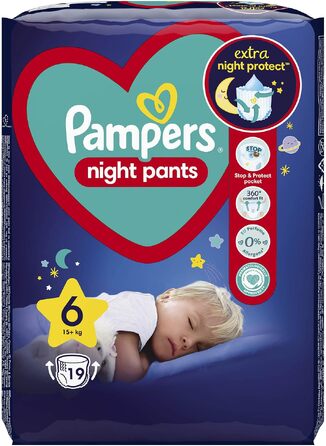 Нічні підгузки-трусики Pampers Night Pants, розмір 6 (15+ кг), 19 шт. — максимальний захист на ніч