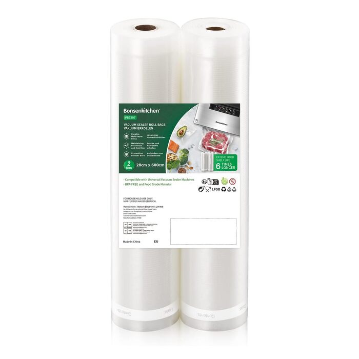 Рулони для вакуумного пакування Bonsenkitchen 28x600 см (2 шт) - Професійні пакети для вакууматора, харчові, BPA-free, для Sous Vide