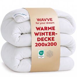 Зимова ковдра WAVVE 200x200 см, тепла стібана ковдра з мікрофібри (450 GSM, наповнювач 1800г), біла