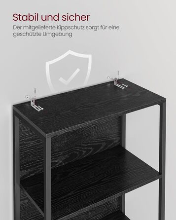 VASAGLE книжкова шафа з 6 полицями, стелаж зі сталевим каркасом, регульоване LED-підсвічування, 30,3×60×178,6 см, для вітальні, спальні, кабінету, чорне ебенове дерево