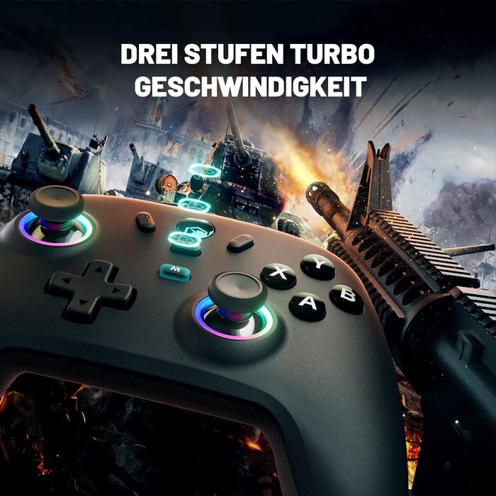 Ігровий бездротовий контролер ECHTPower для PC, Switch, Steam Deck, Android, iOS — RGB-підсвітка, Hall-джойстики, Turbo, вібрація, акумулятор 800mAh, чорний