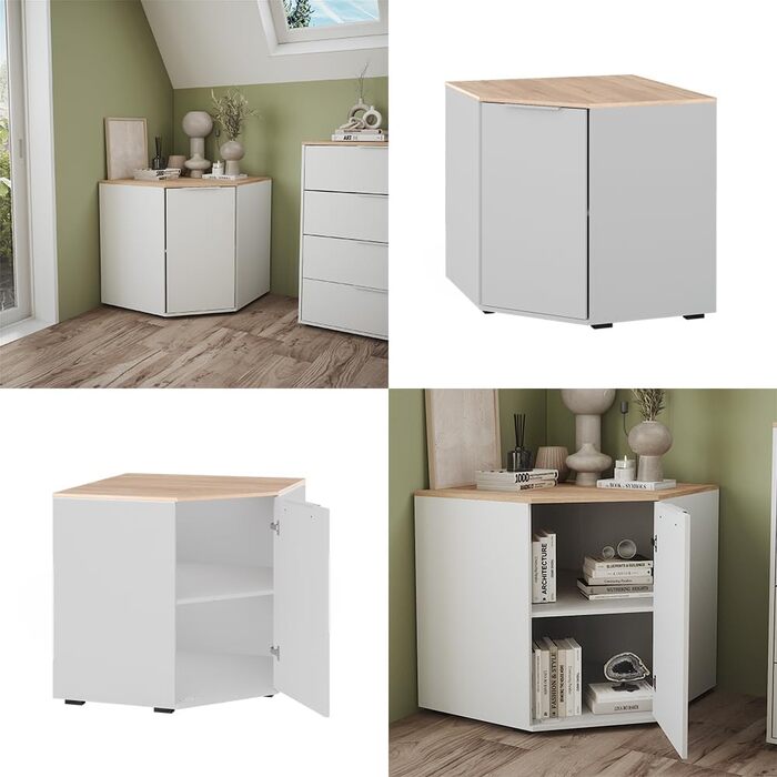 Кутова тумба Vicco Betti, біла/дуб сонома, 78x78 см, з одними дверцятами