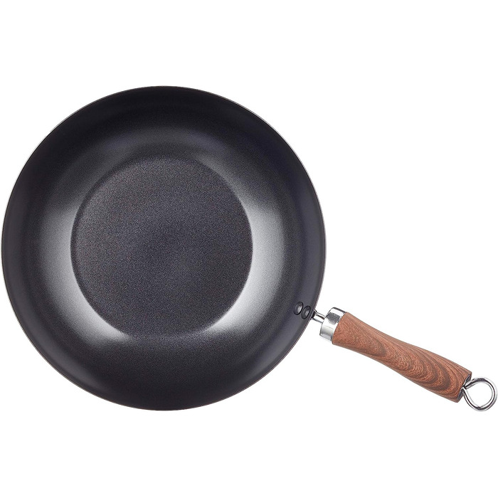 Вок WECOOK! Carbono 28 см для індукції, антипригарне титанове покриття QUANTANIUM, 3-шарове, екологічний, без ПФОА, вуглецева сталь, ручка під дерево, для всіх типів плит (індукція, газ, склокераміка)