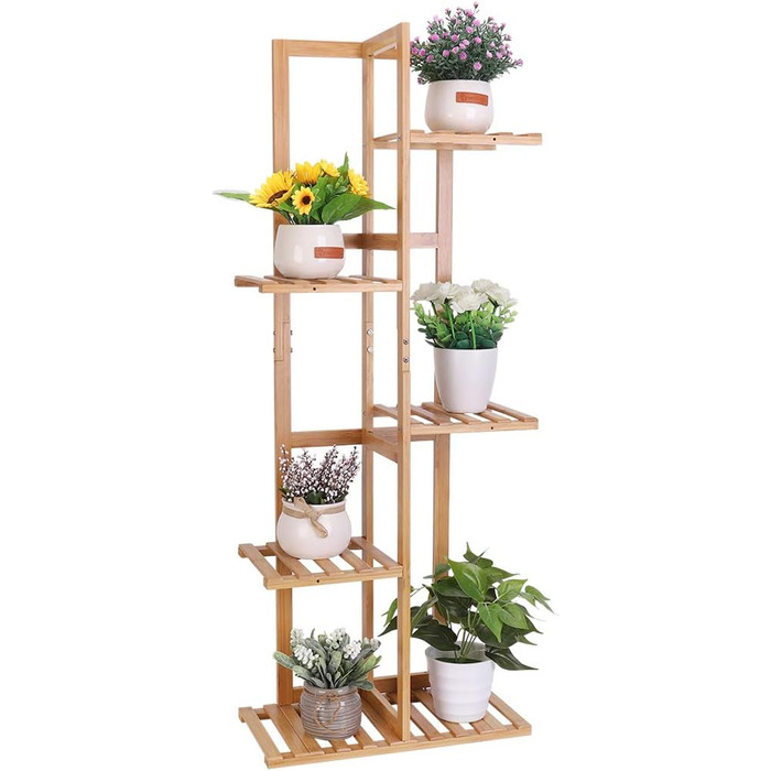 Стійка для квітів Medla з бамбука, 6 полиць, для дому та саду, 40x20x102 см, для кімнати, балкона, саду, всередину і на вулицю