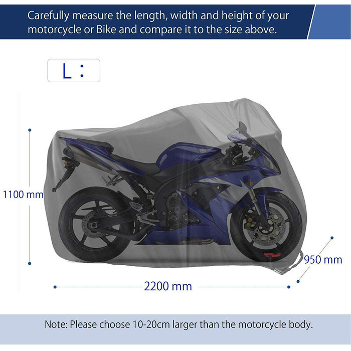 Чохол для мотоцикла Limirror, складаний, водонепроникний, для Harley-Davidson, Honda, Suzuki, захисна накидка для вулиці та приміщення, чорний, розмір L (220x95x110 см)