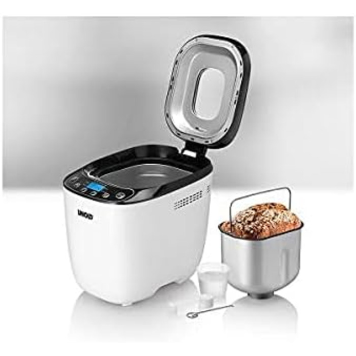Хлібопічка Unold 68010 Backmeister Design, до 1 кг, 550 Вт, BPA-free, 12 програм, LCD, чорна-біла, термостійкий корпус