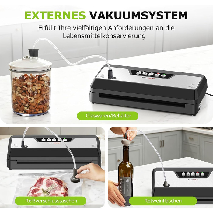 Вакууматор для продуктів Bonsenkitchen VS3019, 125 Вт, з вбудованим різаком, глянцевий чорний