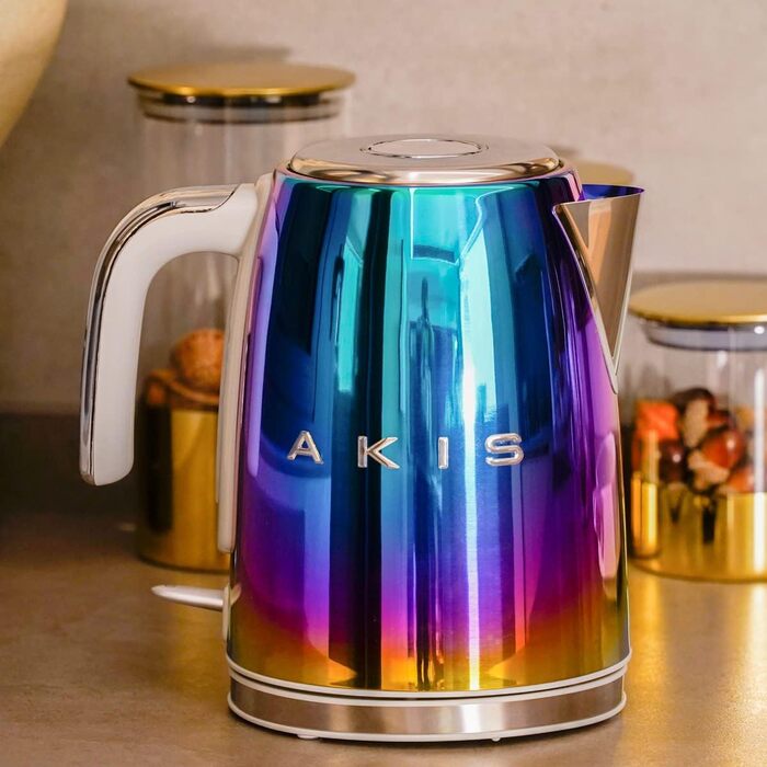 Електрочайник AKIS La Fête Design з нержавіючої сталі 1,7 л, 2400 Вт, з фільтром від накипу, райдужний колір