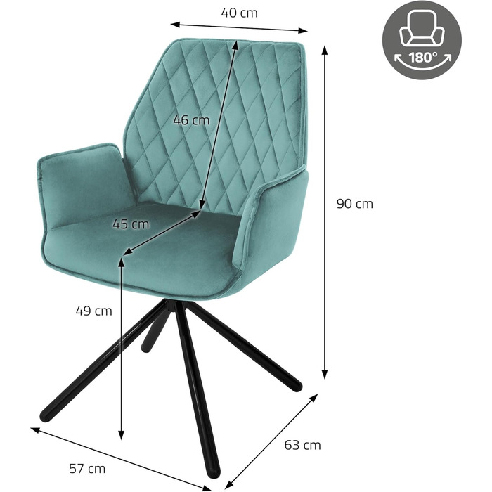 Крісла для їдальні ML-Design (2 шт) з м'якого велюру, салатовий колір, з підлокітниками та спинкою, поворотні, з металевими ніжками, ергономічні, для вітальні та кухні