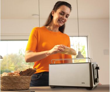 Тостер Braun PurShine HT 1610 BK, 2 слоти, 8 режимів підсмажування, розморожування, підігрів, решітка для булочок, чорний