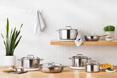 Набір каструль Le Creuset з 3-шарової нержавіючої сталі, 5 предметів, з кришками, для всіх типів плит, включаючи індукцію, сріблястий