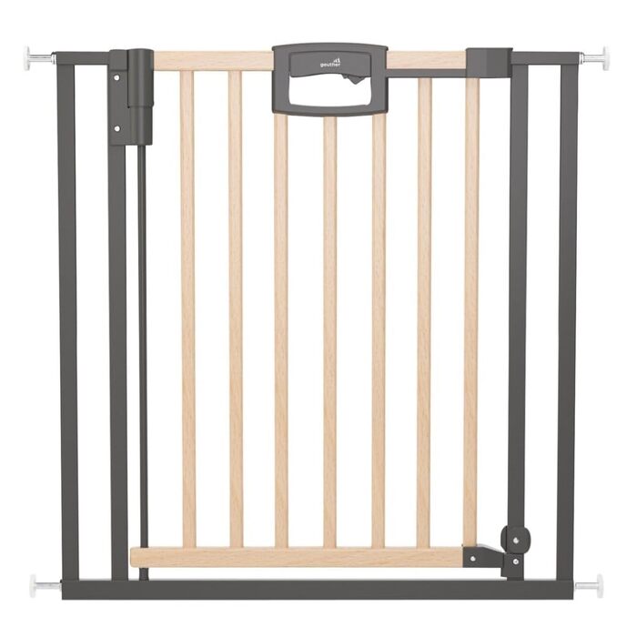Захисний бар'єр на двері Geuther Easylock Plus для сходів 80,5-88,5 см. Дерев'яно-металевий бар'єр для дітей без свердління, двосторонній, колір: натуральний/антрацит